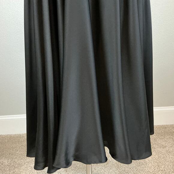 Mac Duggal Satin Long Sleeve Fit and Flare Midi Cocktail Dress Black Size 20W - Picture 9 of 13